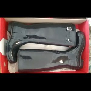 HUNTER BOOTS TALL GLOSSY BLACK 8